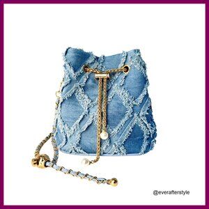 Vintage Denim Shoulder Bag Mini Bucket Crossbody Retro Chain Strap Boho